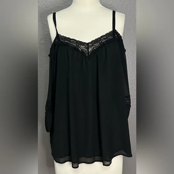 Torrid Elegant Women's Chiffon Black Off-Shoulder 3/4 Sleeve Lace Top Blouse, NW - Picture 5 of 13